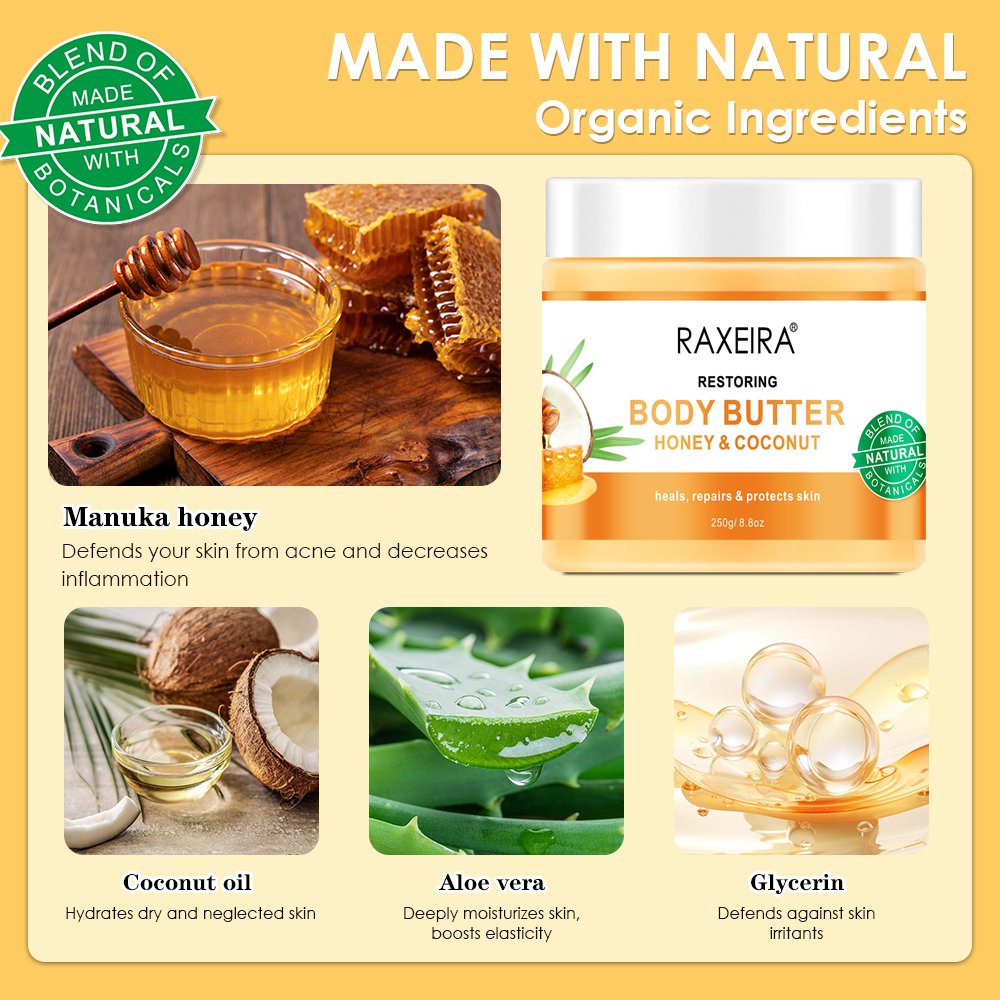 Private Label Body Lotion Cream Nourishing Revitalizing Aloe Vera Manuka Honey Coconut Oil Body Butter Lotion Cream
