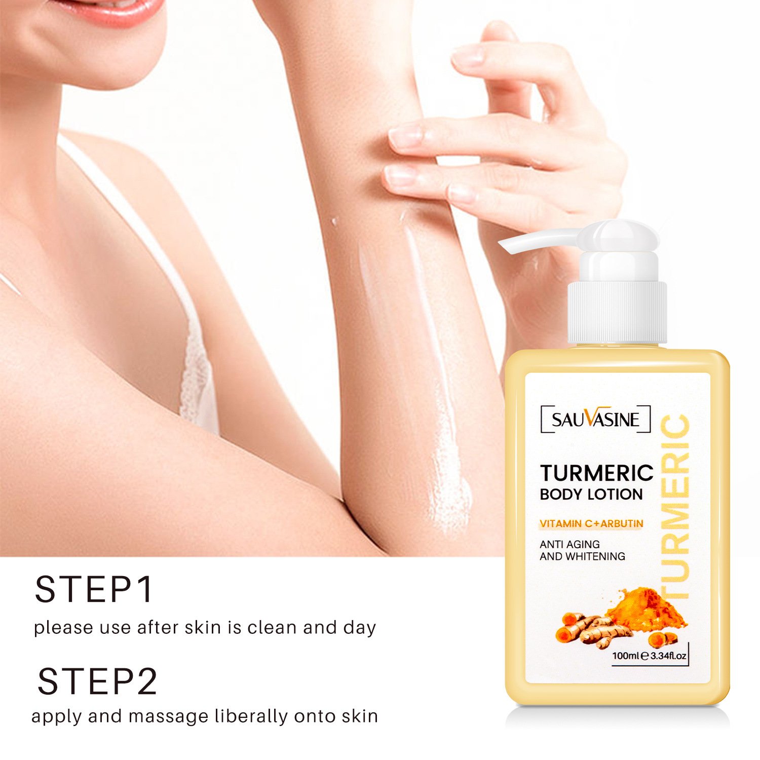 Natural Organic 100ml Skin Care Vitamin C Moisturizing Whitening Not Greasy Anti Acne Turmeric Body Lotion