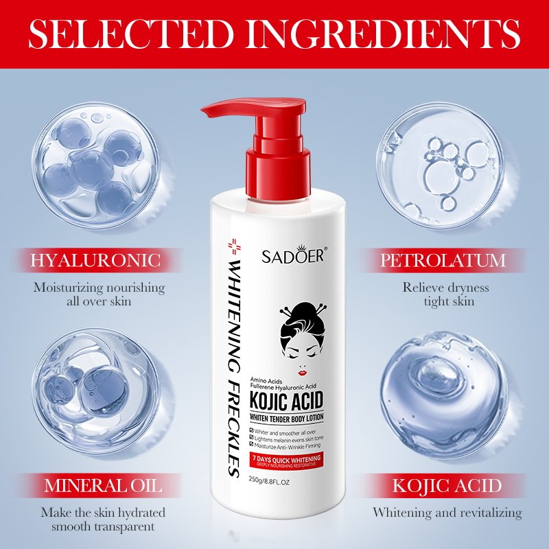 OEM Custom Private Label Kojic Acid Body Lotion Moisturizing Tender and Smooth Skin Whitening Lotion Body Cream for Black Skin