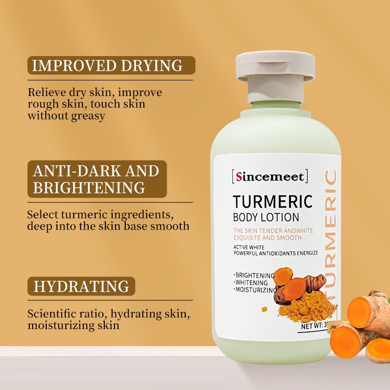 Private Label Custom Perfume 300ml Organic Turmeric Skin Whitening Body Lotion Removes Melanin Keeps Skin Fair Smooth Body Milk