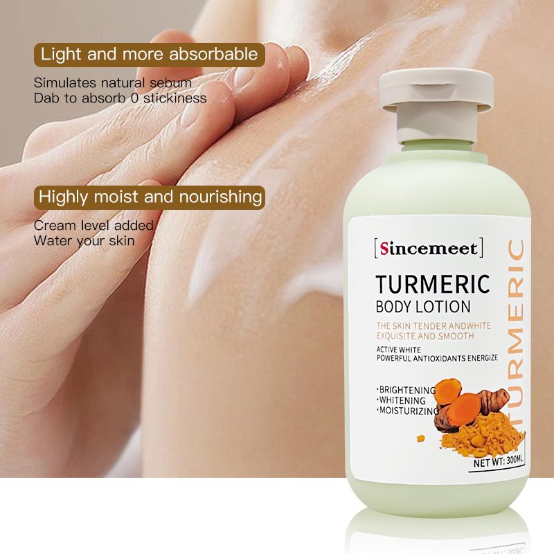 Private Label Custom Perfume 300ml Organic Turmeric Skin Whitening Body Lotion Removes Melanin Keeps Skin Fair Smooth Body Milk