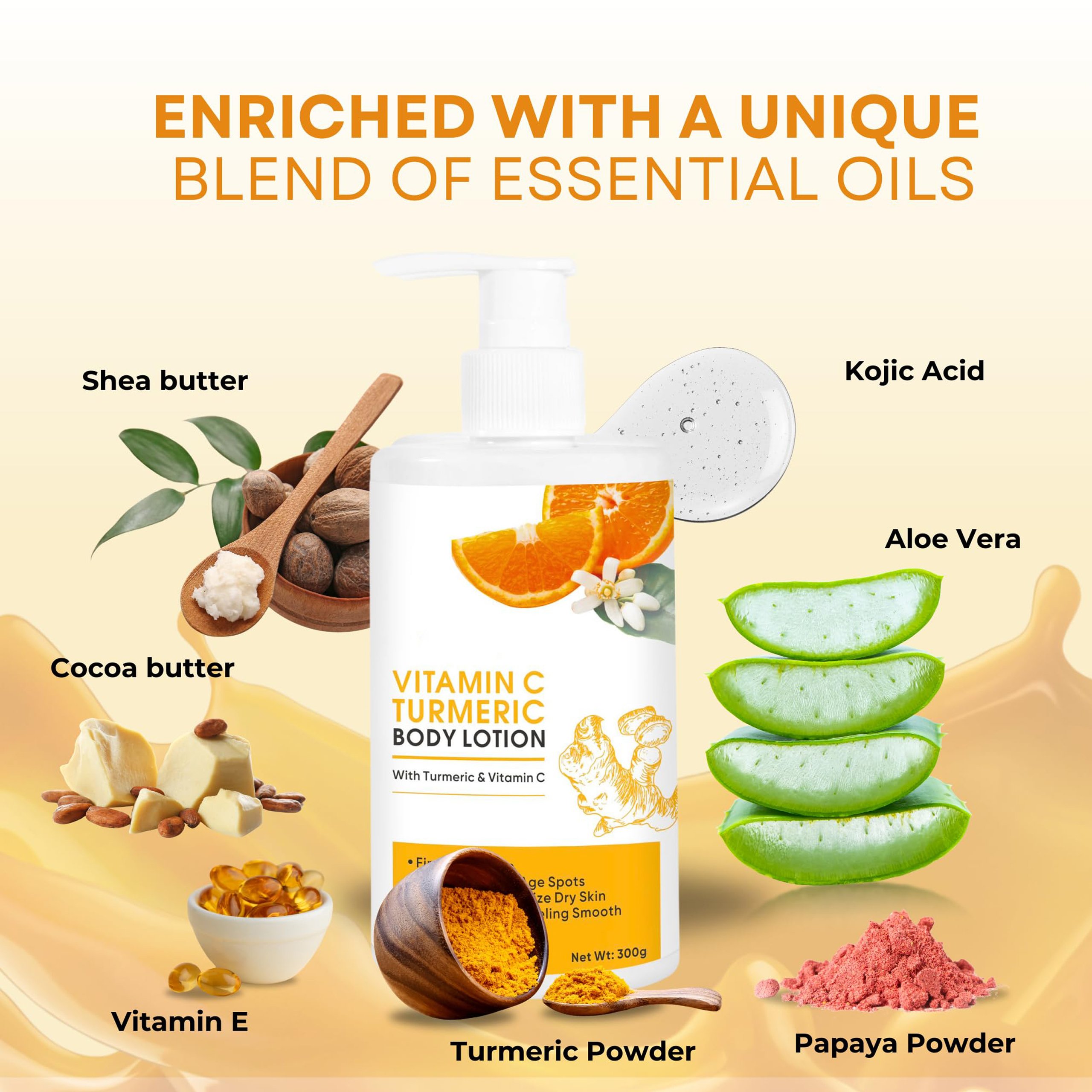 Hydrate Moisturize Repairs Damage Skin Dry Skin Firm Brighten Vitamin c Turmeric Body Lotion