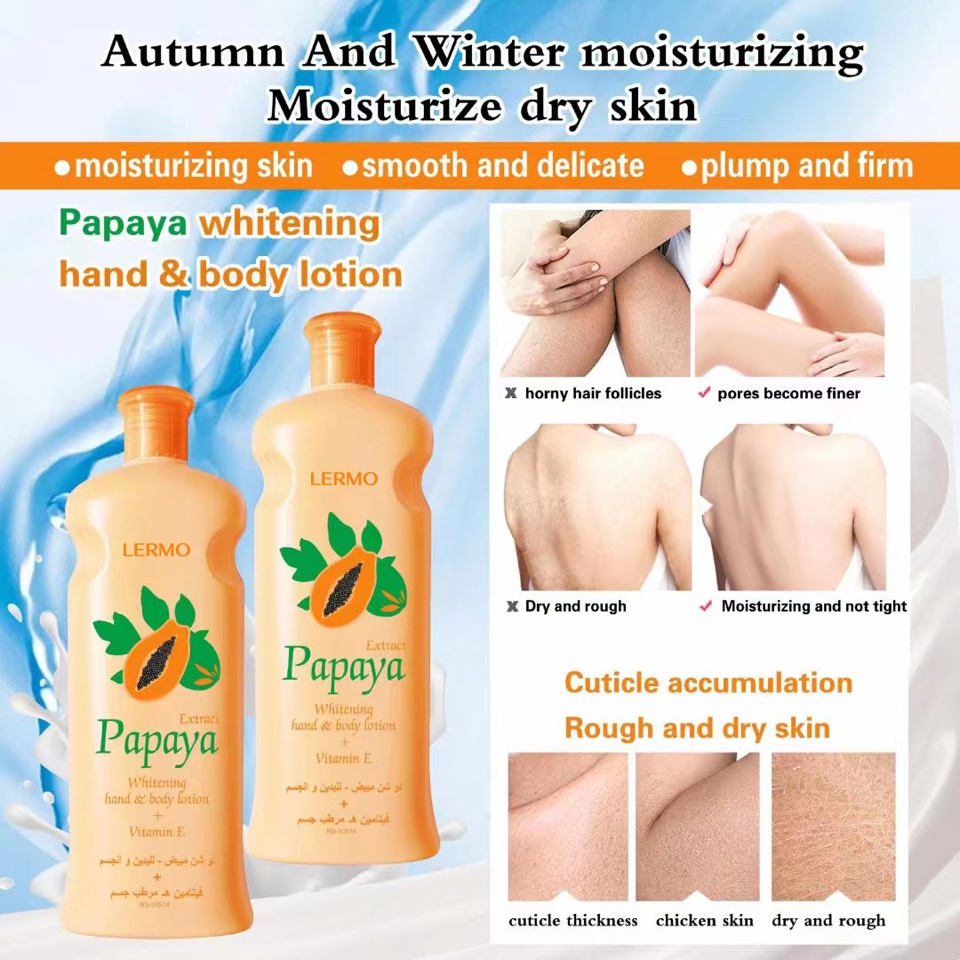 LERMO Wholesale 600ml papaya whitening hand body lotion Moisturizing and Nourishing natural extract body lotion