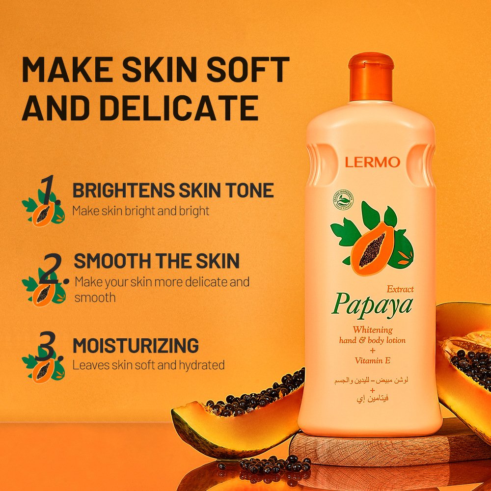 LERMO Wholesale 600ml papaya whitening hand body lotion Moisturizing and Nourishing natural extract body lotion
