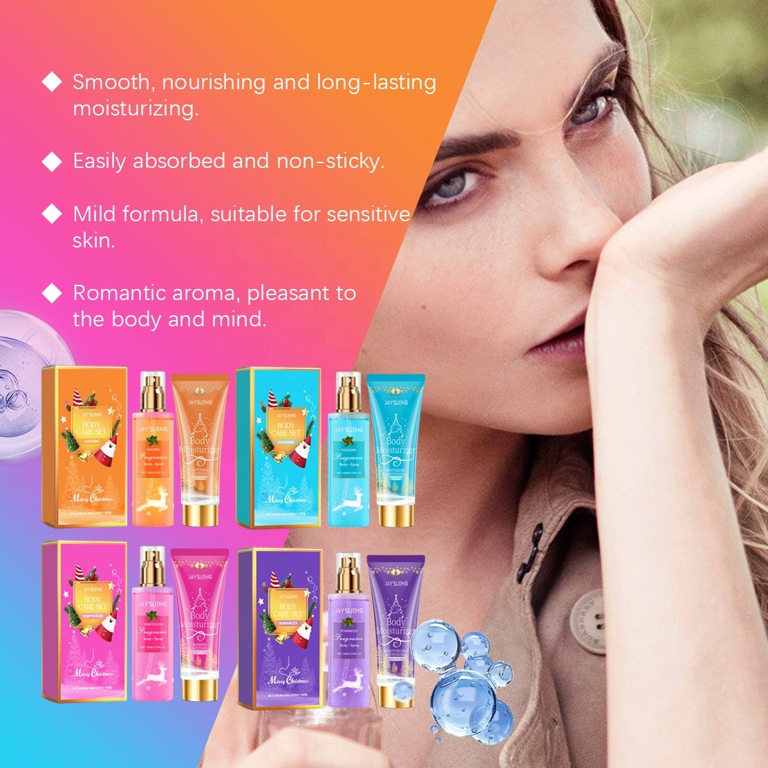 Christmas Gift Set Lavender Rose Orange Seaweed Charming Fragrance Body Mist Spray Perfume Nourishing Body Lotion Body Care Set