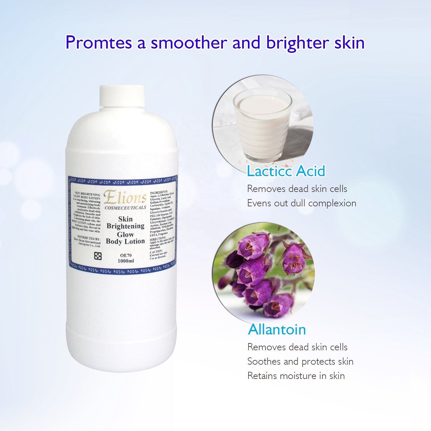 A.H.A Exfoliating Body Lotion with Lacti Acid Dead Skin Remover Whitening Agent OEM Lightening Nourishing Moisturising Function