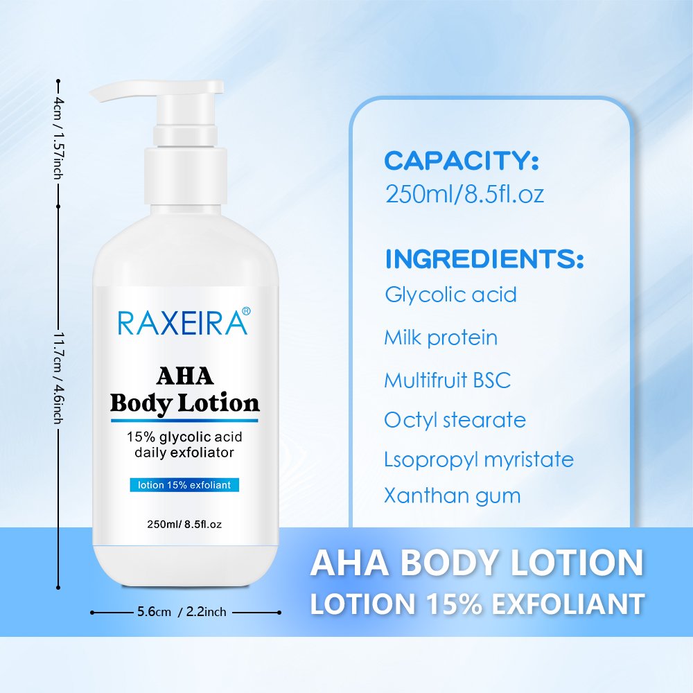 New 250ML AHA Hydrating Body Lotion 15% Glycolic Acid Glowing Skin Brighten Moisturizing Milk Body Cream Whitening Body Lotion