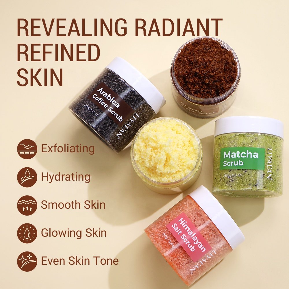 Bodyscrub Private Label Vegan Himalayan Dead Sea Salt Brown Sugar Matcha Coffee Turmeric Exfoliating Body Scrub