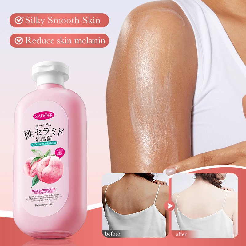 OEM SADOER Private Label Peach Lactobacillus Nourish Body Care Organic Moisturizing Whitening Brightening Skin Body Lotion