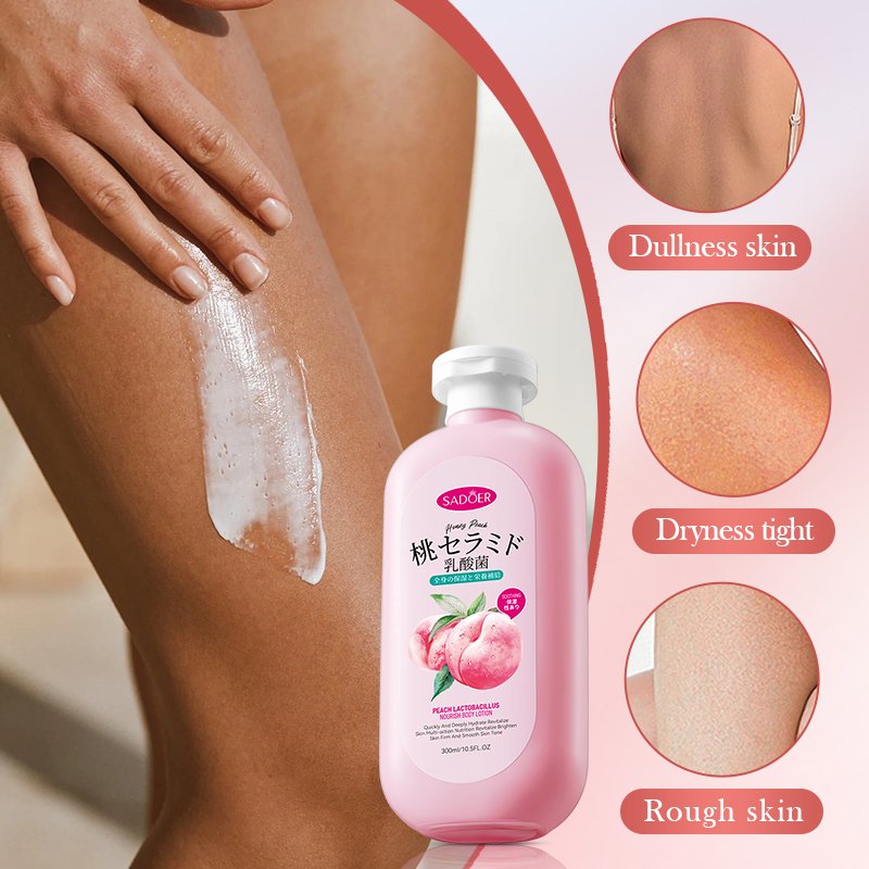 OEM SADOER Private Label Peach Lactobacillus Nourish Body Care Organic Moisturizing Whitening Brightening Skin Body Lotion