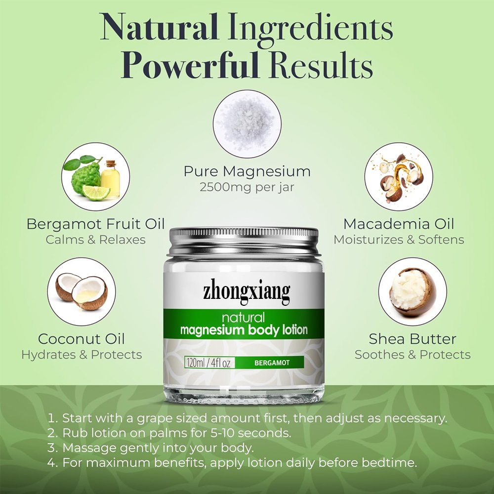Magnesium Body Lotion Natural Vegan Topical Magnesium Cream Lotion Support for Sleep with Bergamot oil