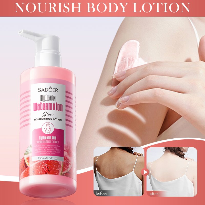 OEM SADOER Private Label Vegan Niacinamide Watermelon Body Lotion Hydrating Nourishing Anti-Aging Whitening Dry Skin Body Lotion