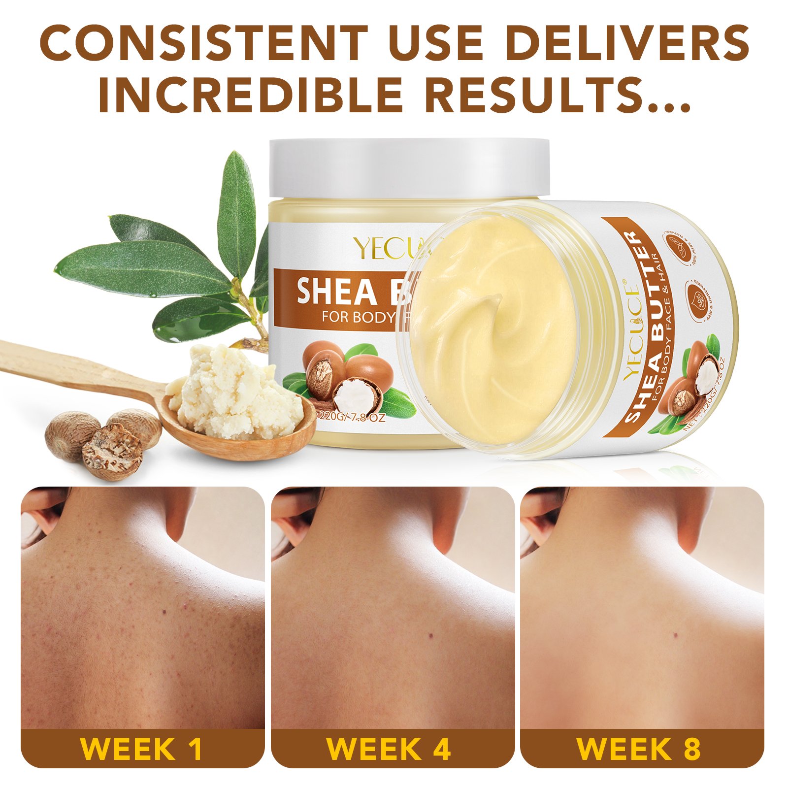 YECUCE 220G Natural Organic Shea Butter Cream Deep Moisturizing Smooth Whitening Body Butter Lotion For Face Body & Hair