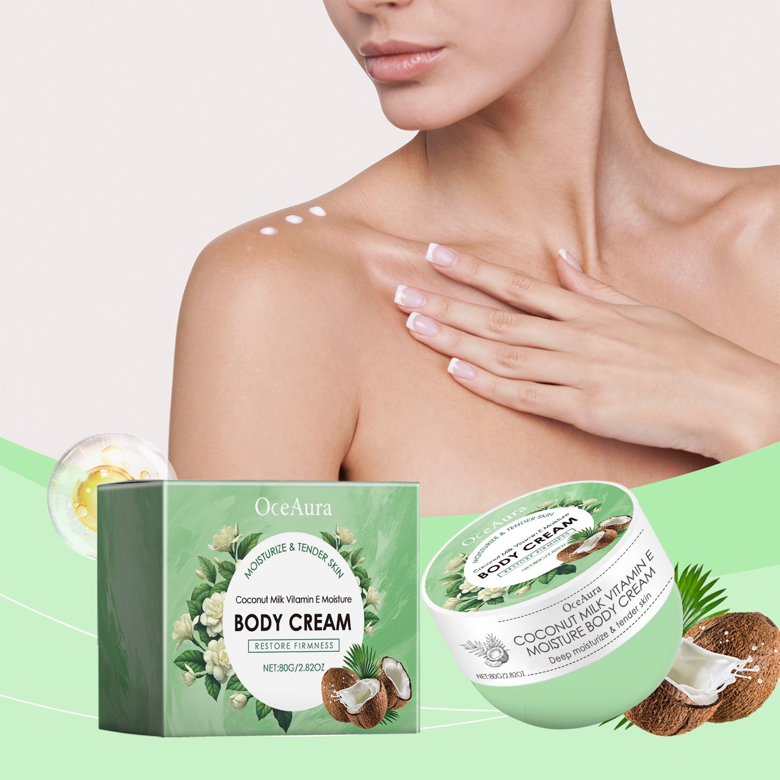 OCEAURA Coconut Milk Vitamin E Body Cream Whitening Body Lotion Hydrating and Tenderizing Body Lotion Custom Packaging Adults