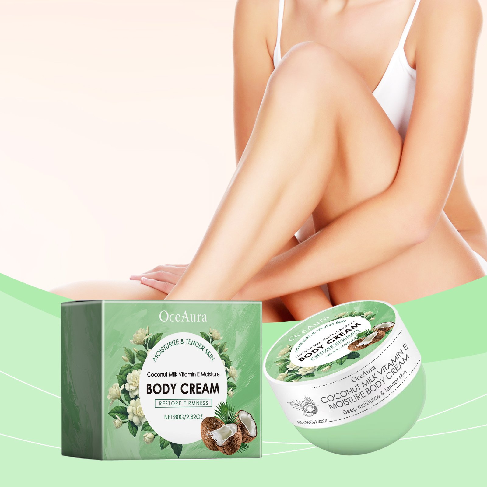 OCEAURA Coconut Milk Vitamin E Body Cream Whitening Body Lotion Hydrating and Tenderizing Body Lotion Custom Packaging Adults