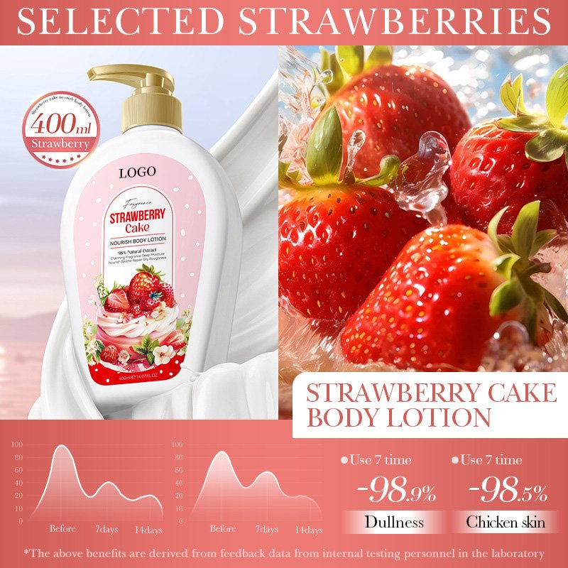 Hot Sales Private Label Refresh Flavor Fruit Body Milk Moisturizing Brightening Whitening Strawberry Rose Body Lotion