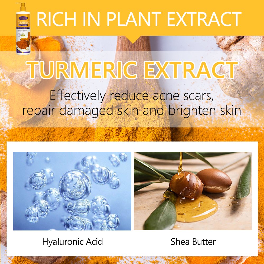 Best 480g Turmeric Body Lotion For Dark Skin Hyaluronic Acid Shea Butter Luxury For Black Skin Female Lightning Body Lotion Bulk