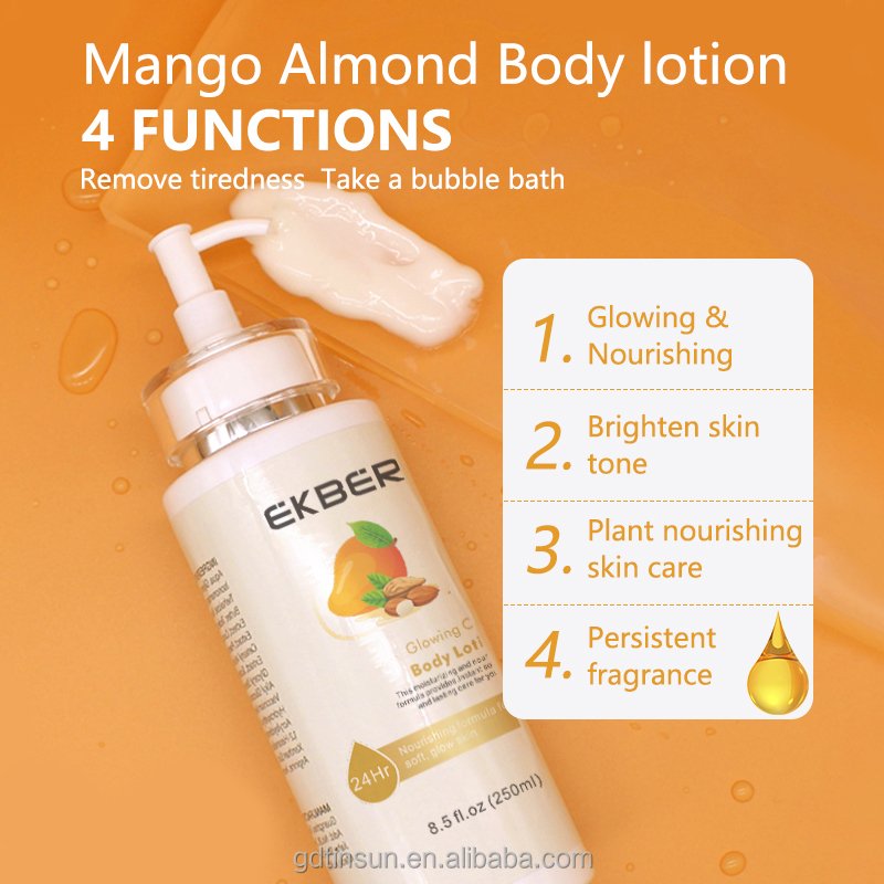 EKBER Wholesale OEMODM Dry Skin Moisturizing Body Cream Brightening Nourishing Fragrance Mango Almond Body Lotion