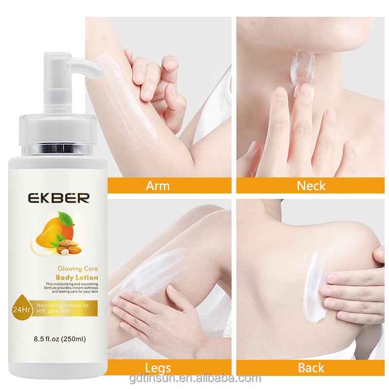 EKBER Wholesale OEMODM Dry Skin Moisturizing Body Cream Brightening Nourishing Fragrance Mango Almond Body Lotion