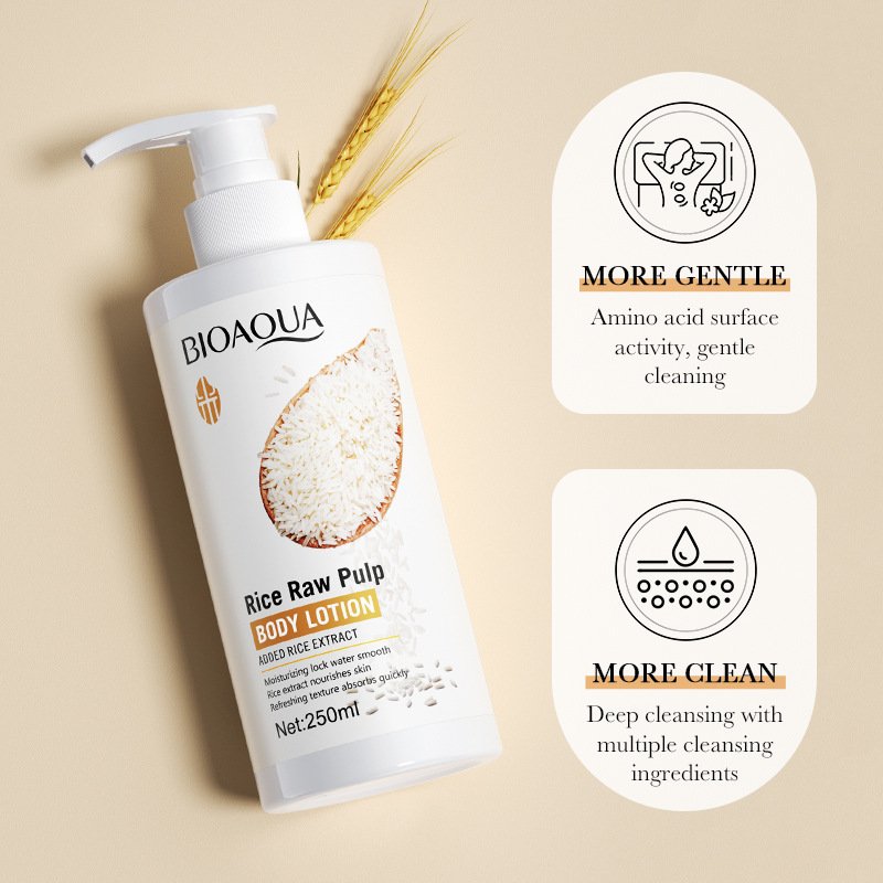 Factory Wholesale BIOAOUA Best Soothing Repair Brightening Moisturizing Skin Whitening Body Lotion Rice Hydrating Lotion