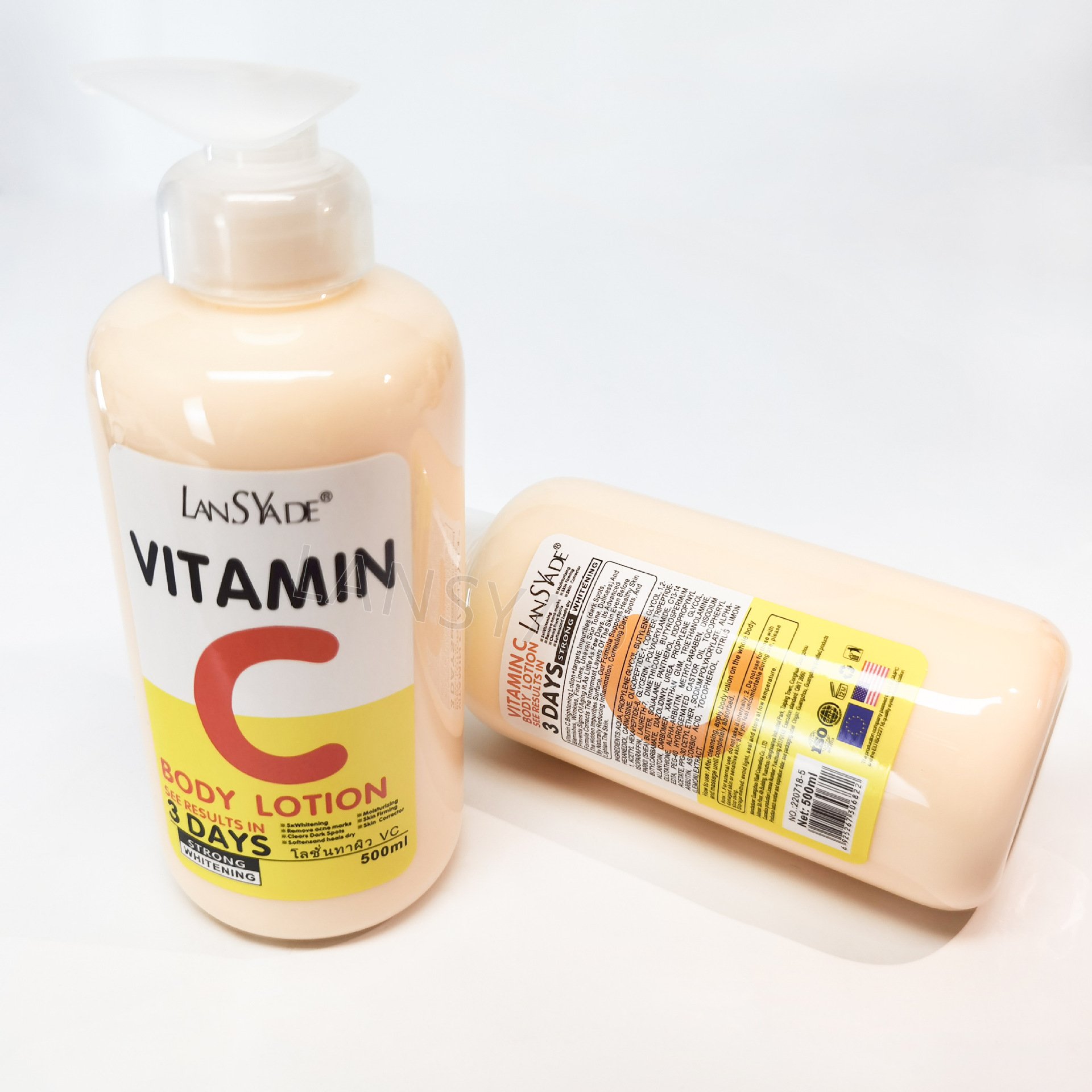 LANSYADE AHA Whitening Body Lotion Vitamin C Vitamin E Moisturizing Clearing Dark Spot Removing Acne 500ml Body Lotion Products