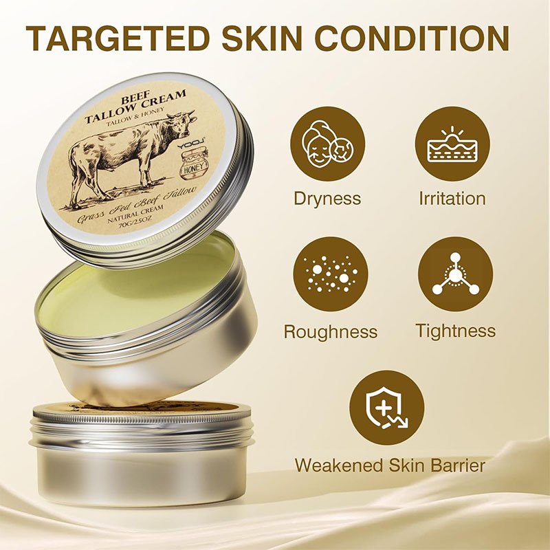 YOOJ Beef Tallow Honey Cream Tallow Face Moisturizer Natural Organic Grass-Fed Beef Tallow Balm Body Lotion Skin Care