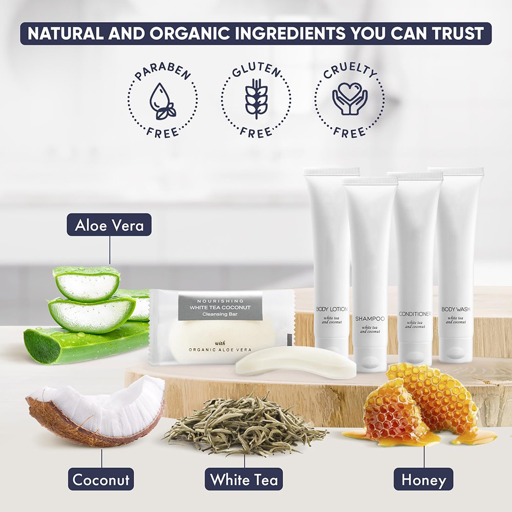 Nourishing White Tea Coconut Shampoo Conditioner Body Lotion Wash Cleansing Bar Hotel Body Care Gift Bath Sets