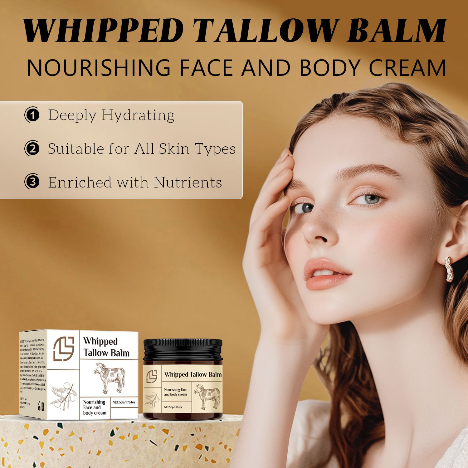 Organic Whipped Tallow Balm for Face and Body Natural Moisturizer made with Grassfed Beef Tallow Body Lotion Skin Care