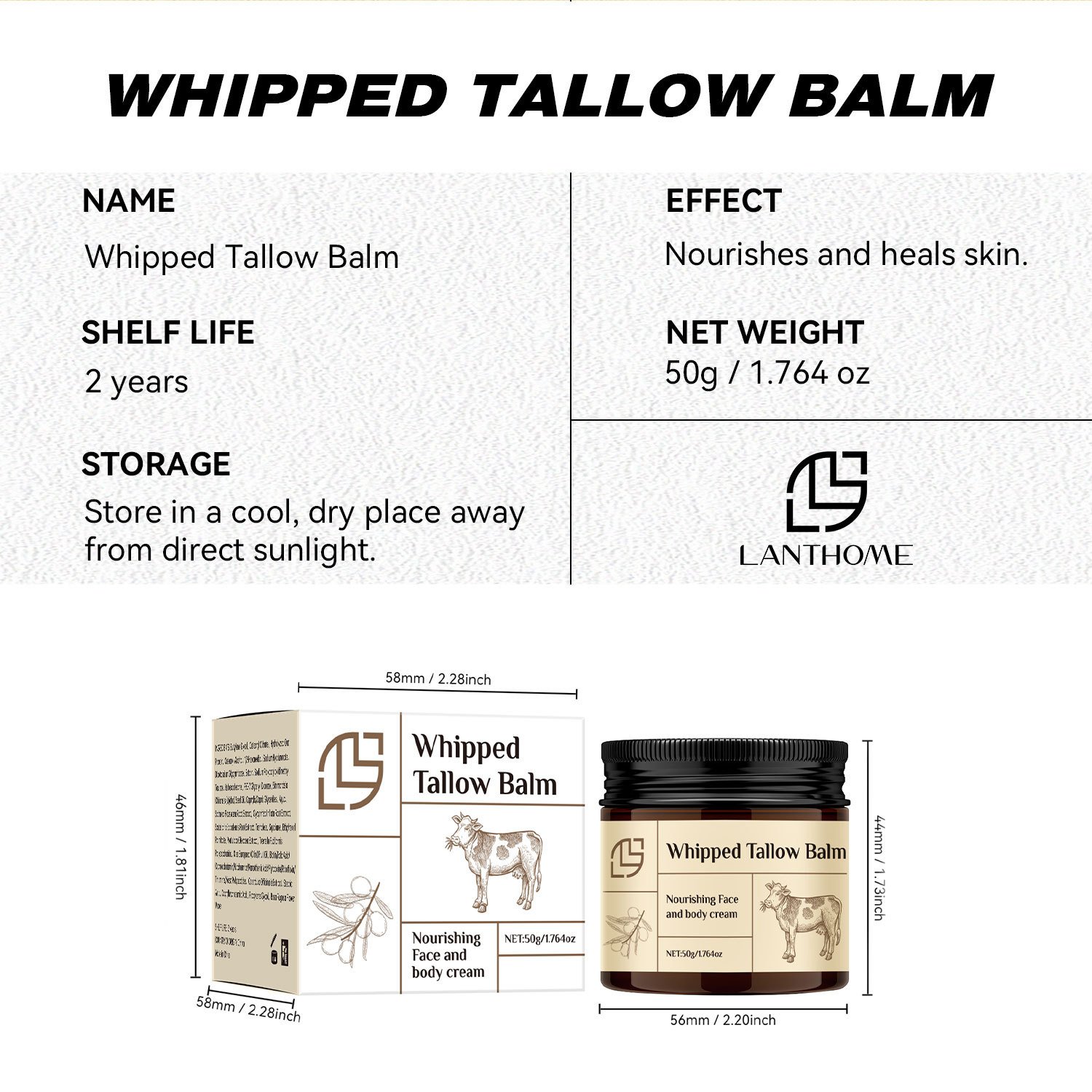Organic Whipped Tallow Balm for Face and Body Natural Moisturizer made with Grassfed Beef Tallow Body Lotion Skin Care