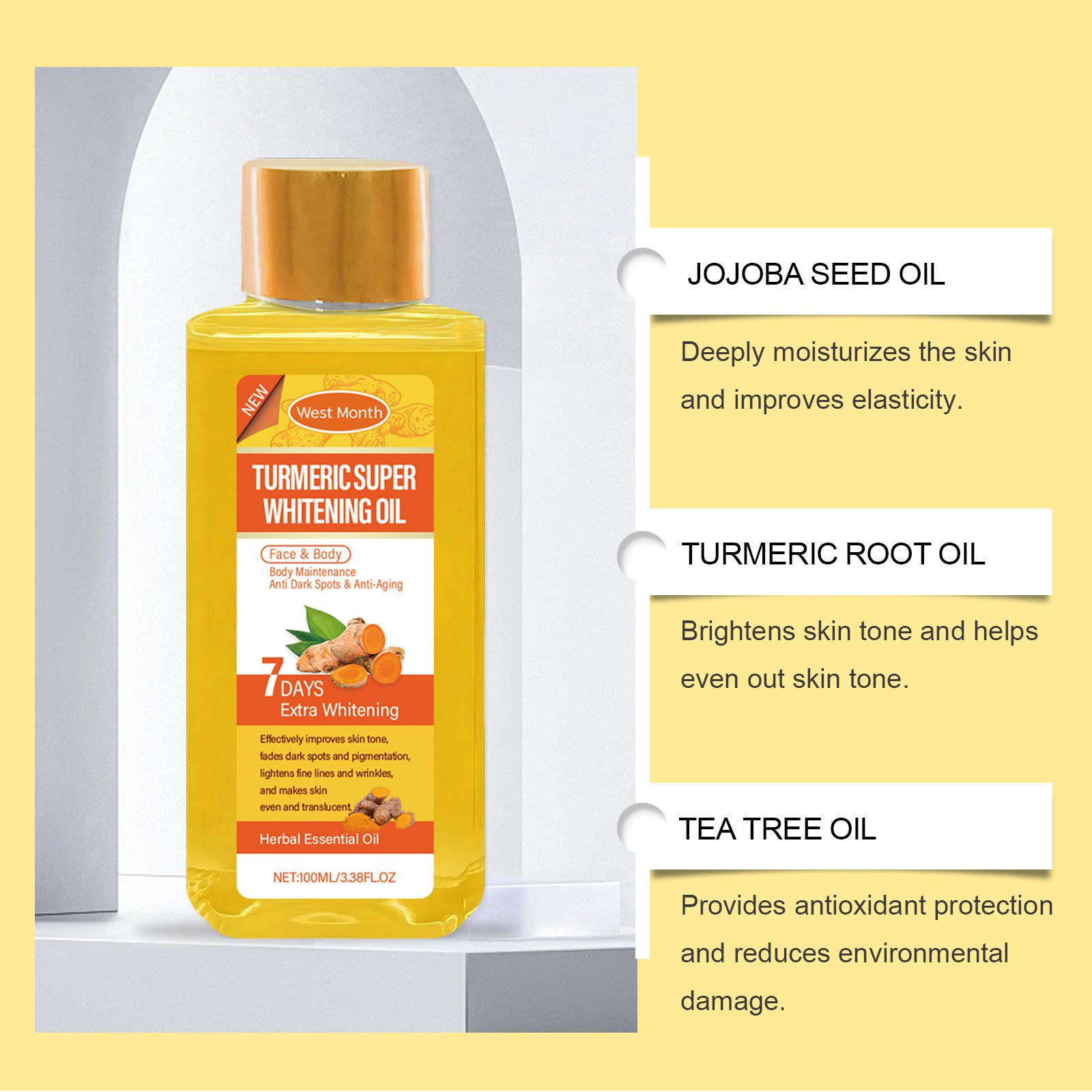 Face & Body Anti-Dark Spots Anti-Aging Lotion Moisturize Brighten Body Turmeric Super Whitening Oil