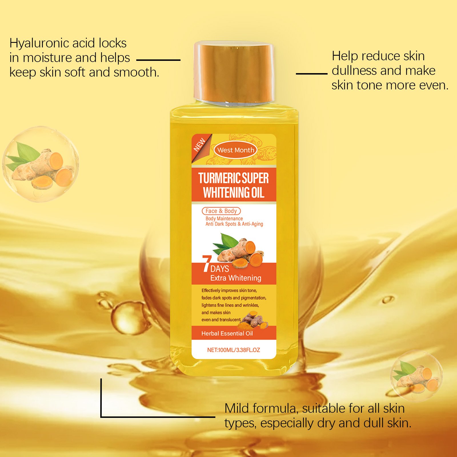 Face & Body Anti-Dark Spots Anti-Aging Lotion Moisturize Brighten Body Turmeric Super Whitening Oil