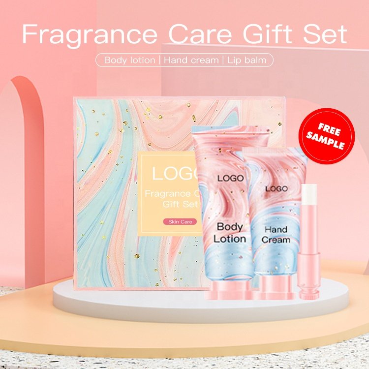 Wholesale Private Logo Gift Package Fragrance Body Lotion Hand Cream and Lip Balm Set For Women