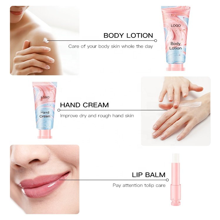 Wholesale Private Logo Gift Package Fragrance Body Lotion Hand Cream and Lip Balm Set For Women