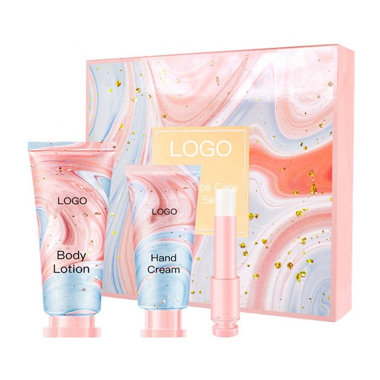 Wholesale Private Logo Gift Package Fragrance Body Lotion Hand Cream and Lip Balm Set For Women