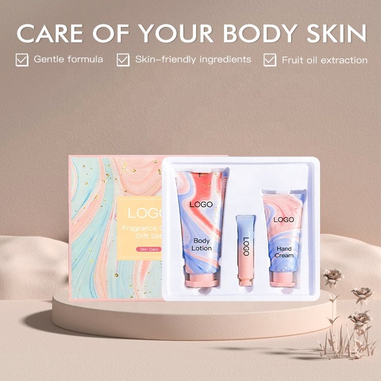 Wholesale Private Logo Gift Package Fragrance Body Lotion Hand Cream and Lip Balm Set For Women