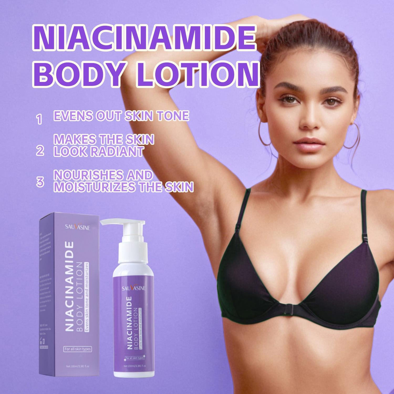 SAUVASINE New Moisturizer Whitening Nicotinamide Body Lotion Natural Lightening Hydration Nicotinamide Component Body Care Cream