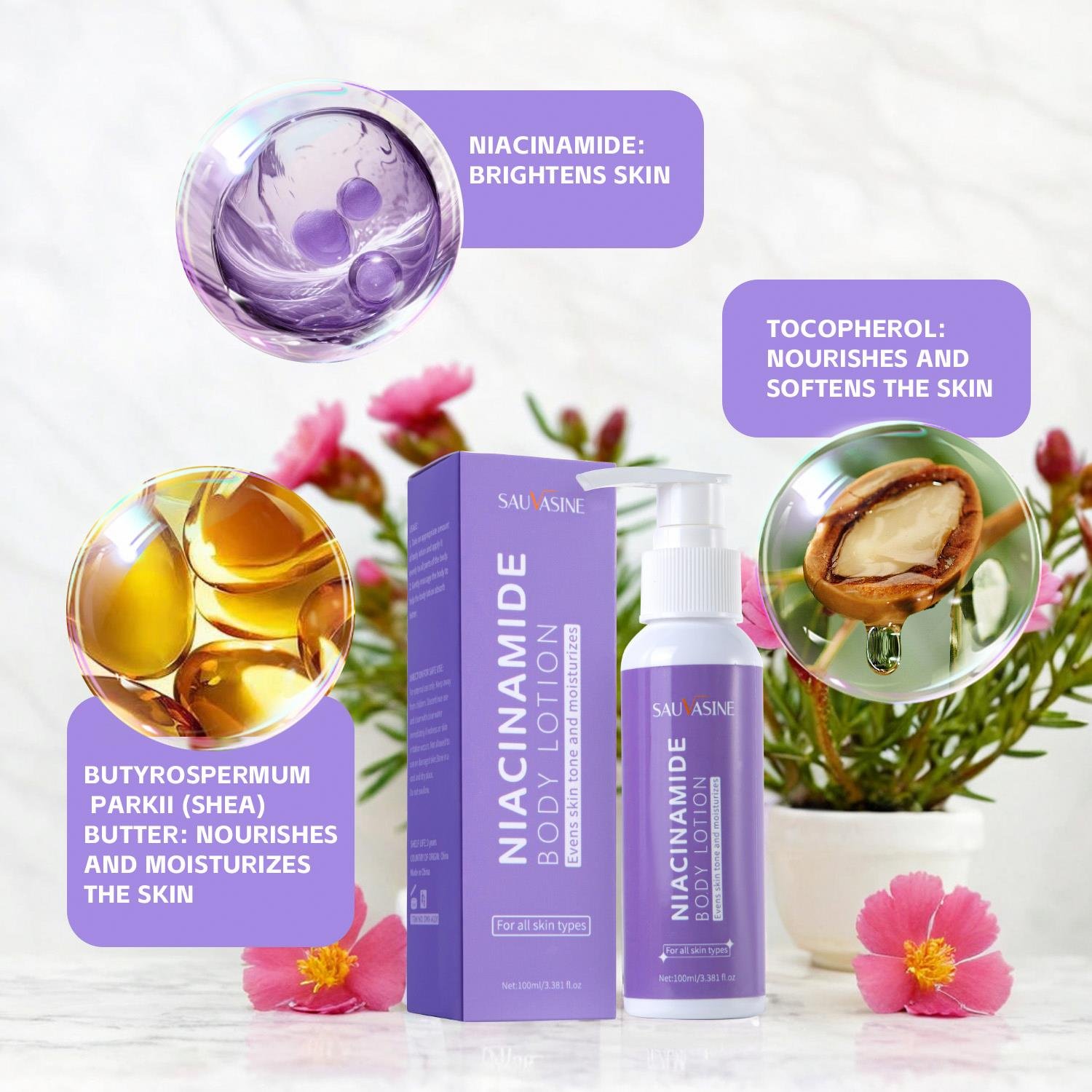 SAUVASINE New Moisturizer Whitening Nicotinamide Body Lotion Natural Lightening Hydration Nicotinamide Component Body Care Cream