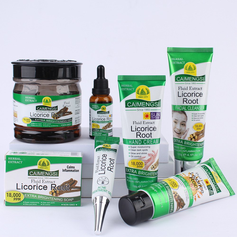 private label organic vegan licorice root serum whitening lightening cream skin care set kit products for black women