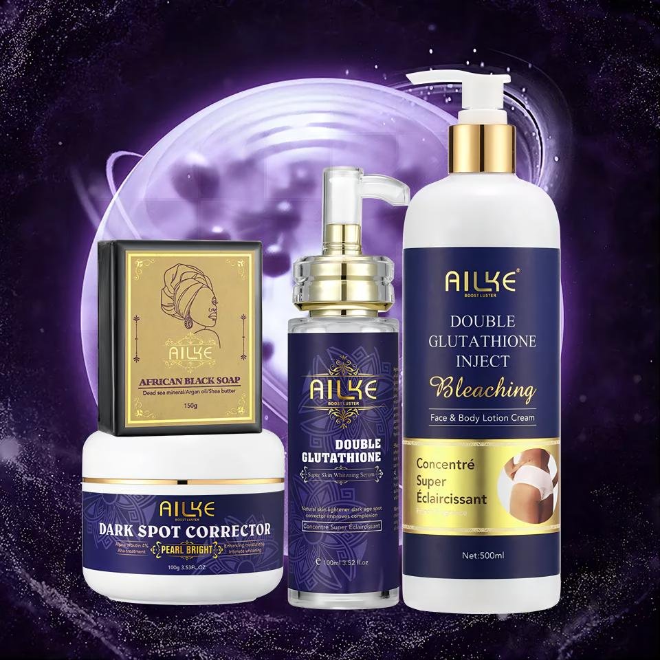 Private Label Skin Whitening Dark Spot Serum Face Cream Kojic Acid Soap Bleaching Body Lotion SkinCare Set For Dark Skin Women