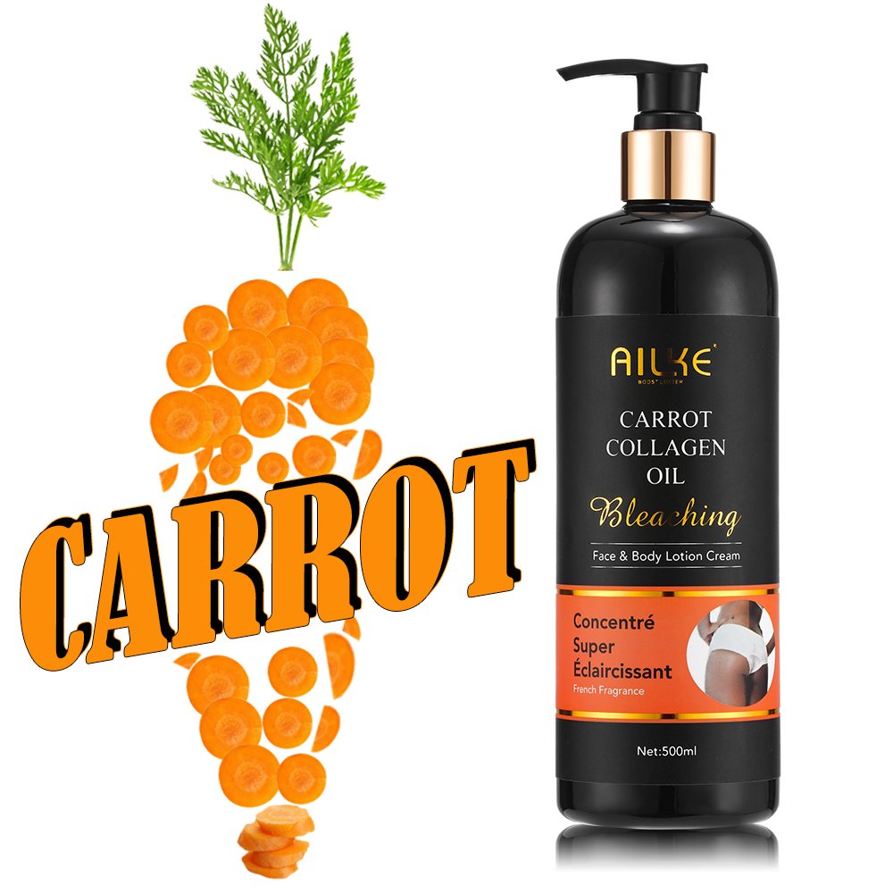 AILKE Private Label Collagen Carrot Oil Natural Formula Skin Shine Whitening Moisture Body Lotion Cream