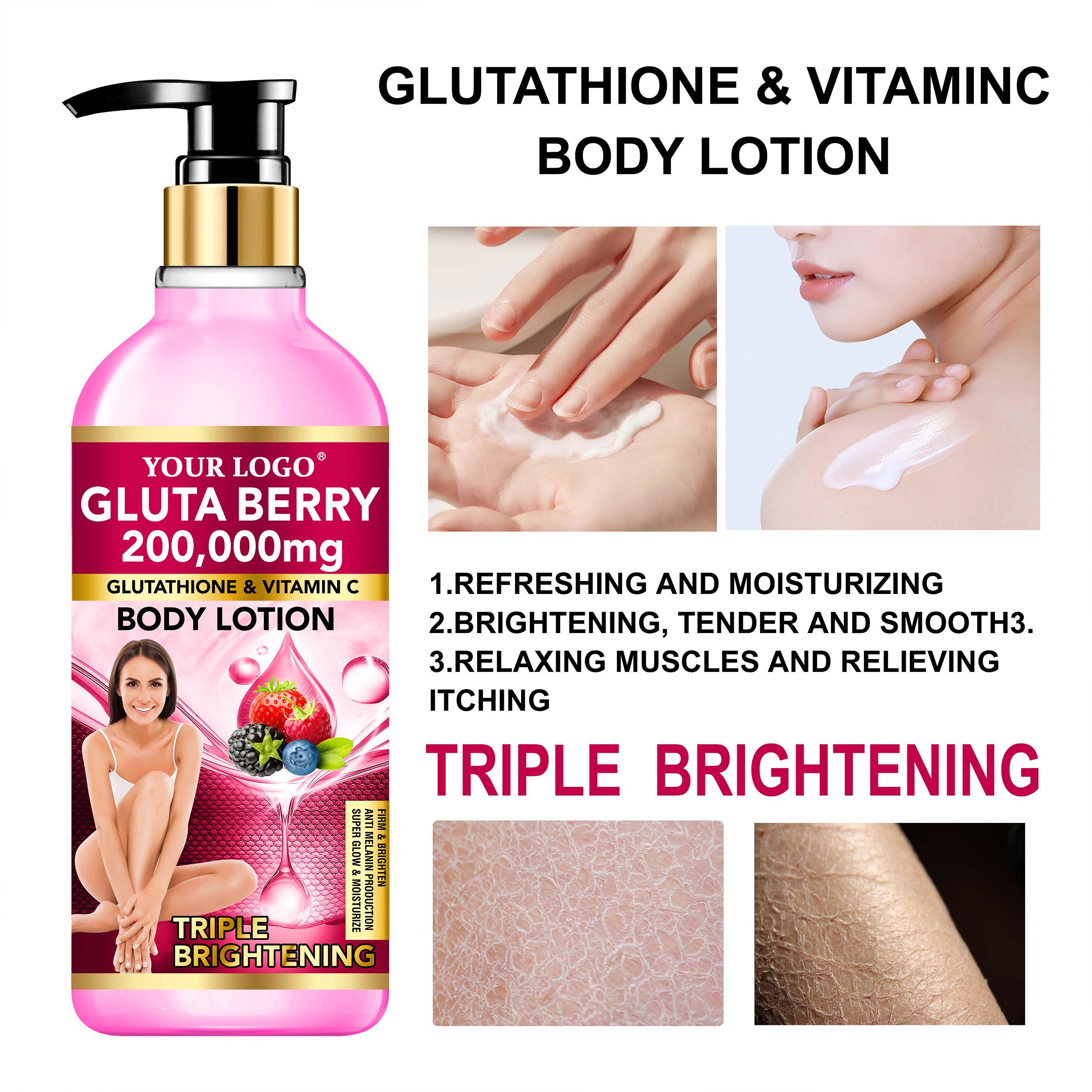 ROUSHUN Body Lotion Private Label Firming Moisturizing Brightening Gluta Berry Body Lotion