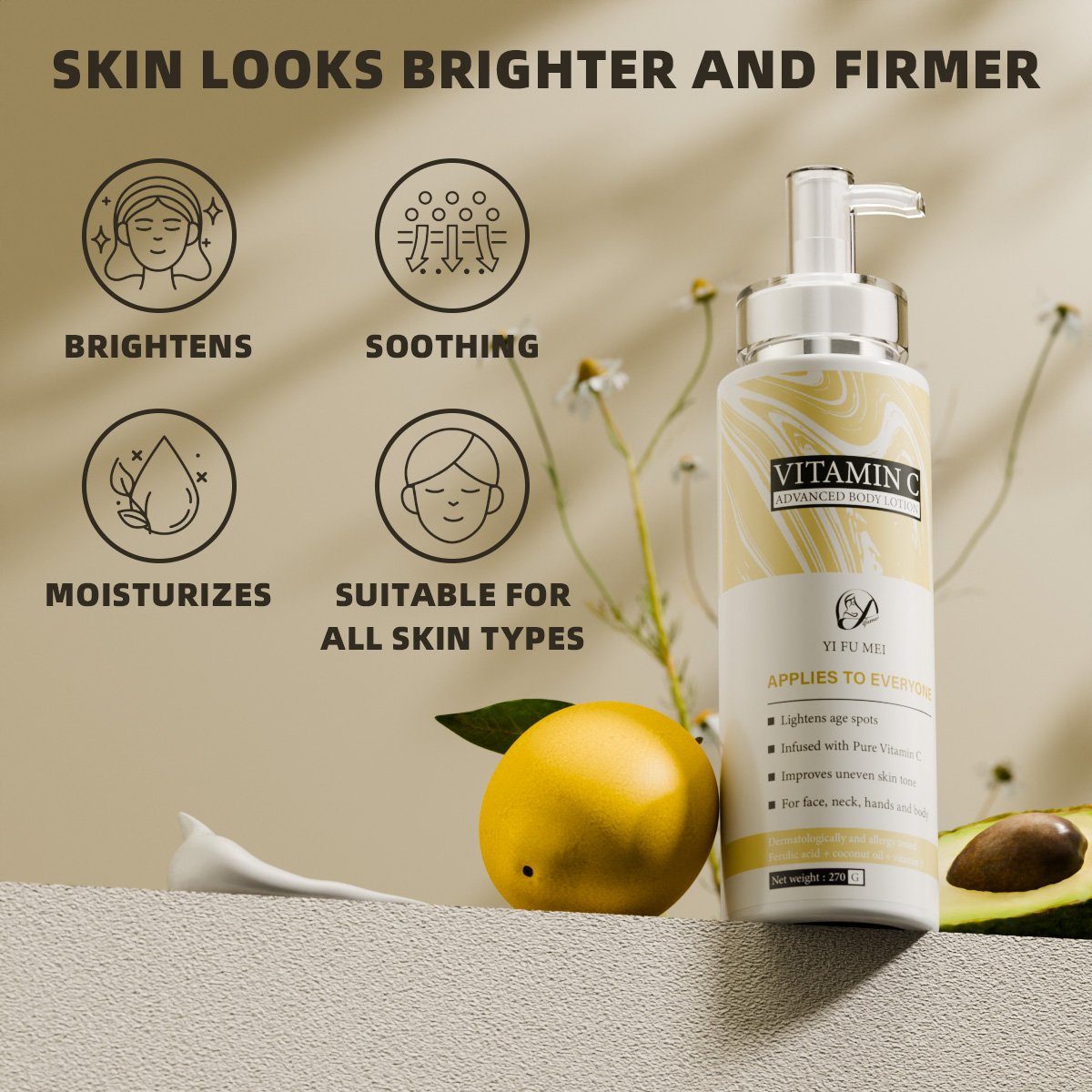 High Quality Wholesale Organic Face And Body Antioxidant Whitening Skin Moisturizing Vitamin C Body Lotion