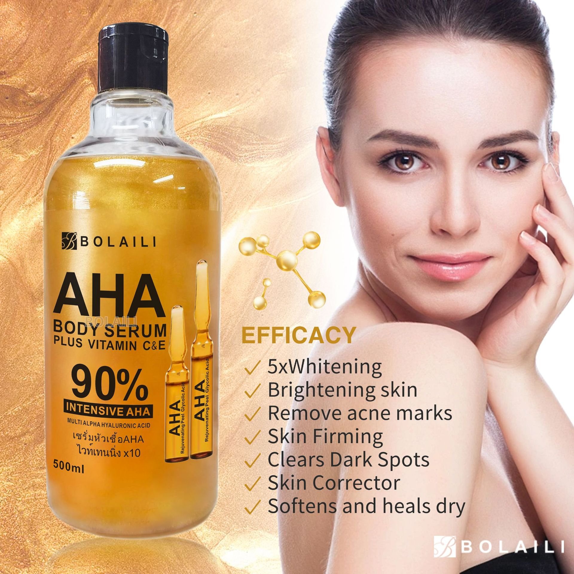 AHA Gold Liquid hydrating, firming, brightening and smoothing fine face body moisturizing Essence 500ml wholesale price