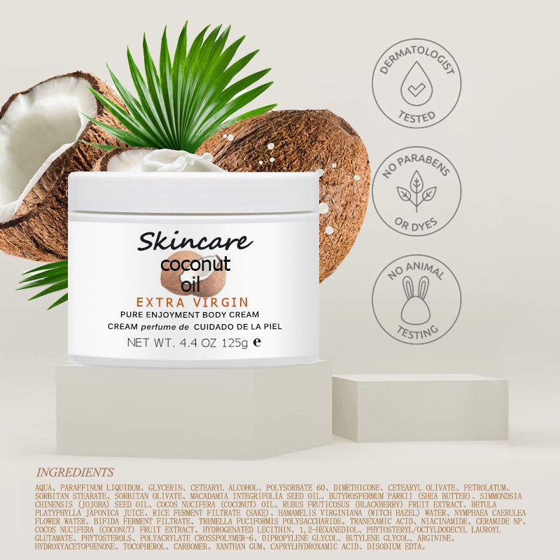 Private Label Organic Whipped Shea Butter Moisturizing Whitening Body Cream Coconut Body Lotion Custom Logo