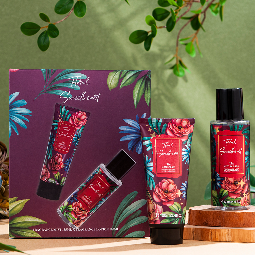 Hot selling Christmas Gift Box Skin Care Set 2PCS Floral Scent 135ml Body Splash Body Lotion 100ml Winter Moisten Cream