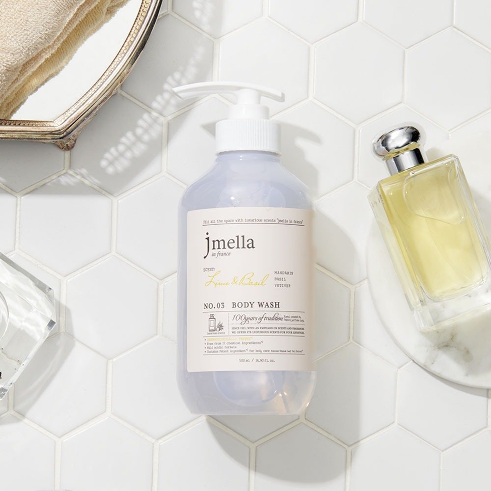 Jmella in France Lime Basil Body Wash 1000ml Korean Professional Body Lotion French Perfume Style Whitening Use Skin OEM Supply