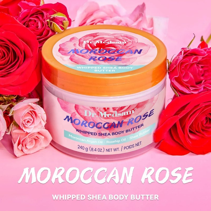 Natural Organic Moroccan Rose Whipped Body Butter Cream Vegan Shea Butter Body Lotion