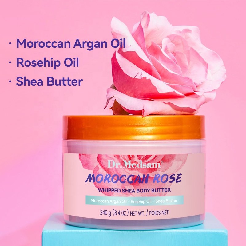 Natural Organic Moroccan Rose Whipped Body Butter Cream Vegan Shea Butter Body Lotion
