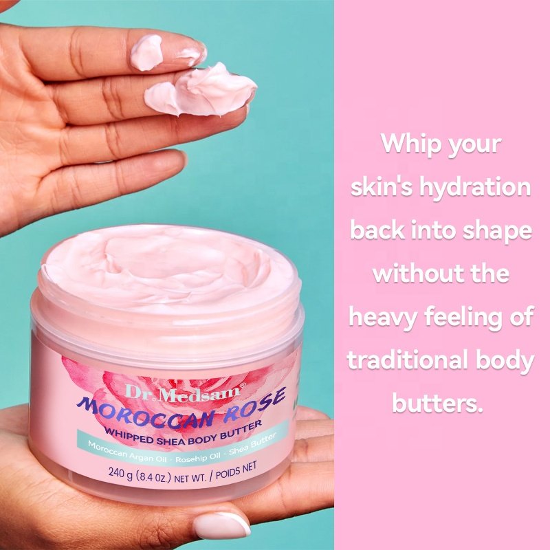 Natural Organic Moroccan Rose Whipped Body Butter Cream Vegan Shea Butter Body Lotion