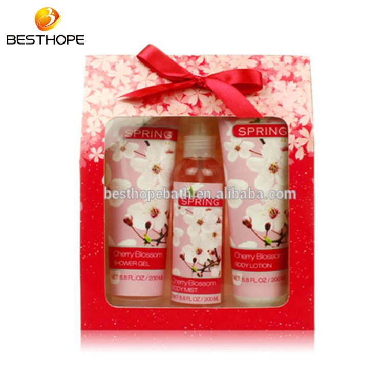 Wholesale customize pink bubble bath gift body luxury spa natural cherry wash bath gift set for women
